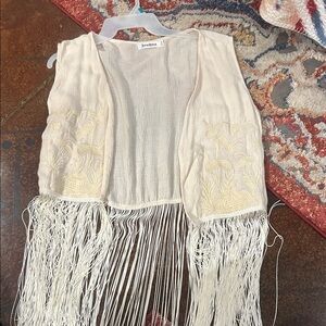 Cream Fringe Vest with Embroidery
